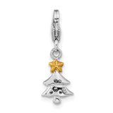 Polished CZ Christmas Tree with Fancy Lobster Clasp Charm Pendant in Real 925 Sterling SIlver