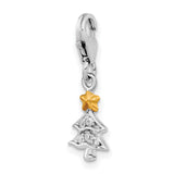 Polished CZ Christmas Tree with Fancy Lobster Clasp Charm Pendant in Real 925 Sterling SIlver