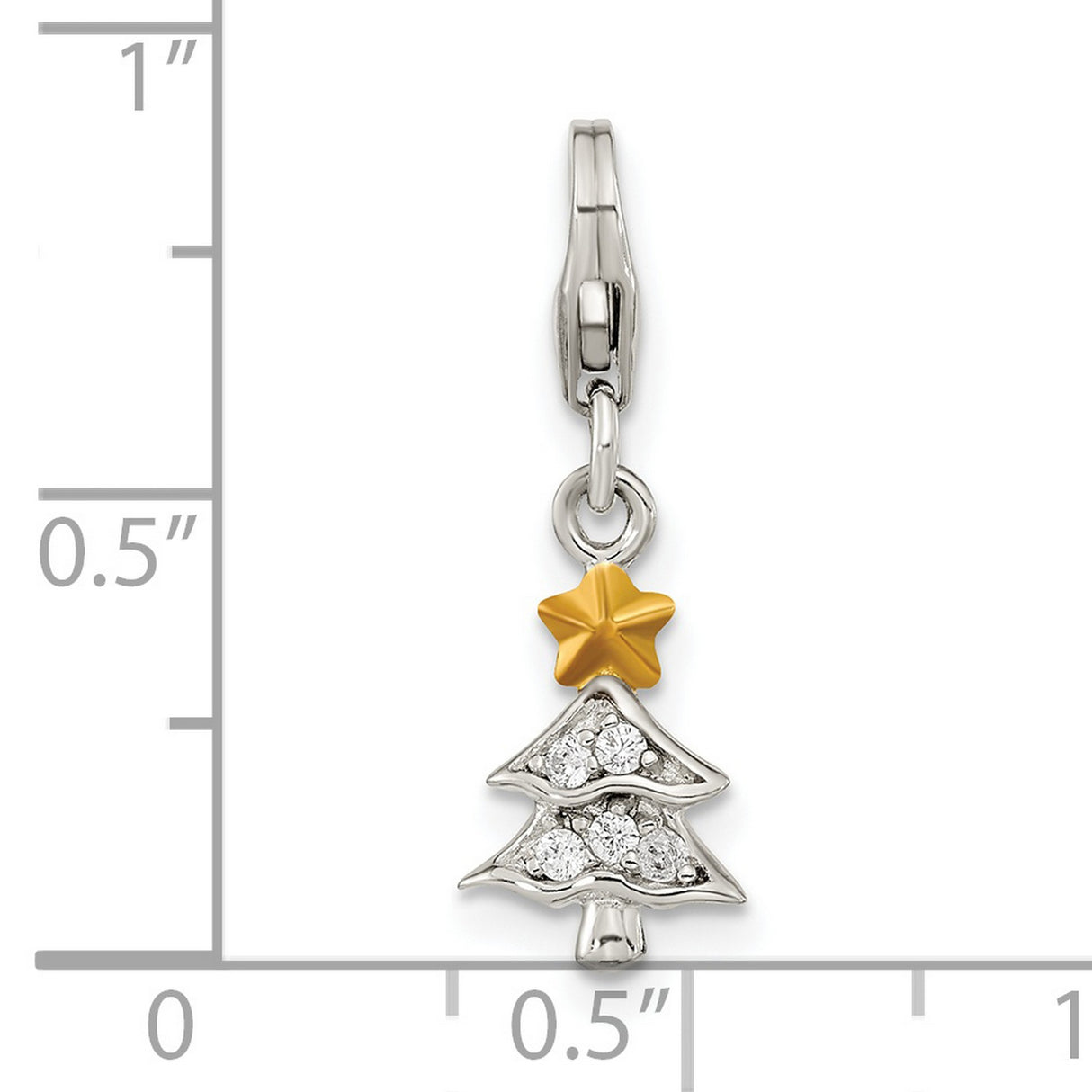Polished CZ Christmas Tree with Fancy Lobster Clasp Charm Pendant in Real 925 Sterling SIlver