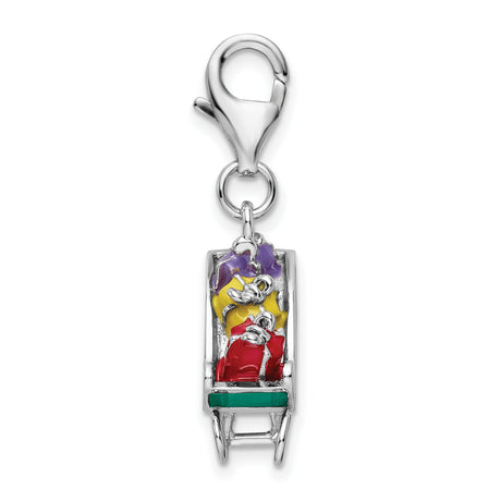 Sterling Silver Christmas Sleigh Charm with Enameled Green Sled and Boxes
