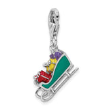 Sterling Silver Christmas Sleigh Charm with Enameled Green Sled and Boxes