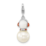 Sterling Silver Snowman Charm Pendant with Mother Of Pearl and Enamel Details