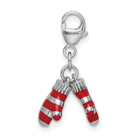 Sterling Silver Boxing Glove Pendant with Red and White Enamel, Athletic Sports Charm for Women or Unisex