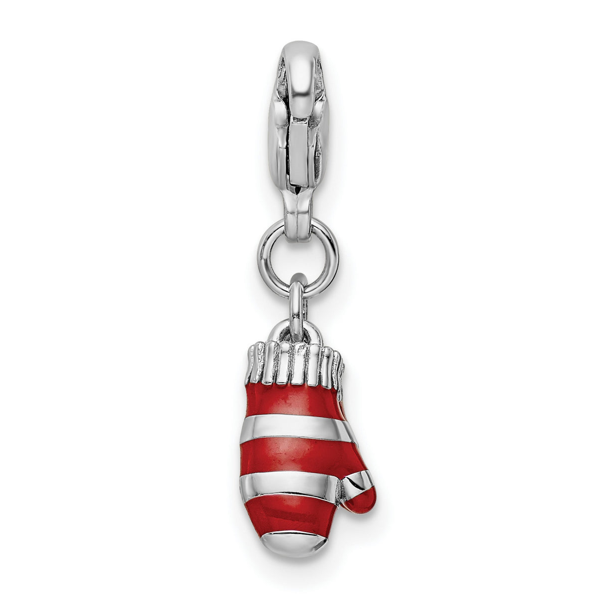 Sterling Silver Boxing Glove Pendant with Red and White Enamel, Athletic Sports Charm for Women or Unisex