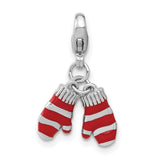 Sterling Silver Boxing Glove Pendant with Red and White Enamel, Athletic Sports Charm for Women or Unisex
