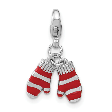 Sterling Silver Boxing Glove Pendant with Red and White Enamel, Athletic Sports Charm for Women or Unisex