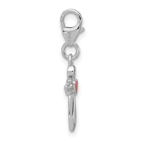Sterling Silver Angel Pendant with Red Heart and Outstretched Wings
