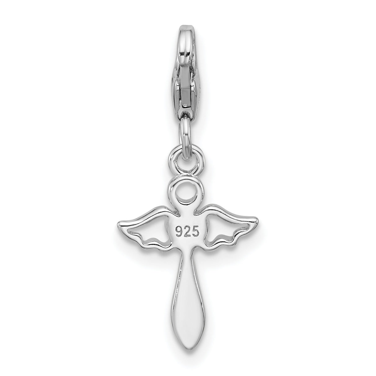 Sterling Silver Angel Pendant with Red Heart and Outstretched Wings
