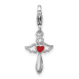 Sterling Silver Angel Pendant with Red Heart and Outstretched Wings