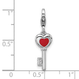 Sterling Silver Heart Key Pendant with Cubic Zirconia and Red Enamel, Romantic Charm for Women