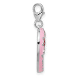 Sterling Silver Heart-Shaped Photo Charm Pendant with Pink Enamel and Stars Design