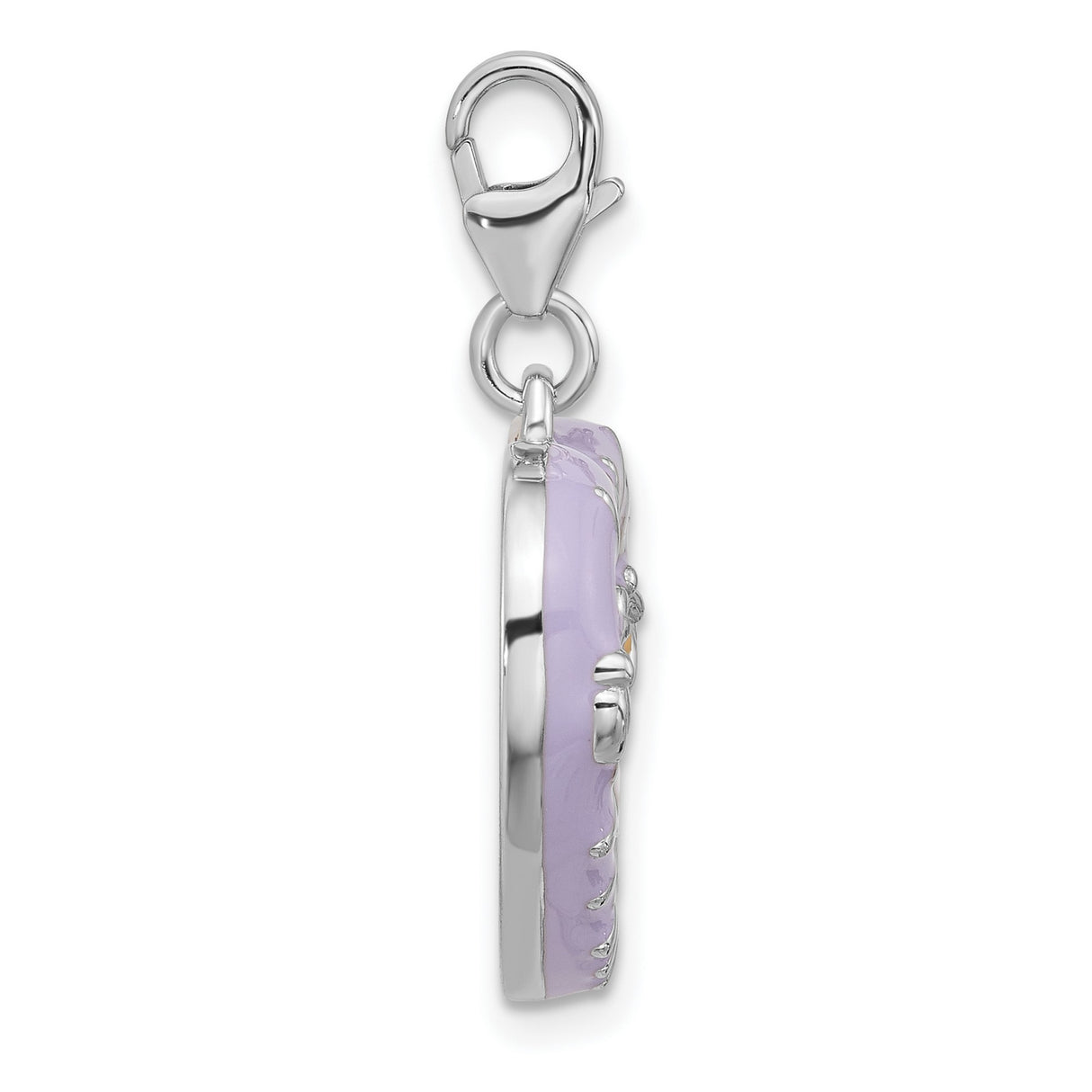 Sterling Silver Heart Photo Charm with Lavender Enamel and Butterfly Accents, Little Princess Design