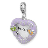 Sterling Silver Heart Photo Charm with Lavender Enamel and Butterfly Accents, Little Princess Design