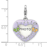 Sterling Silver Heart Photo Charm with Lavender Enamel and Butterfly Accents, Little Princess Design