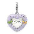 Sterling Silver Heart Photo Charm with Lavender Enamel and Butterfly Accents, Little Princess Design