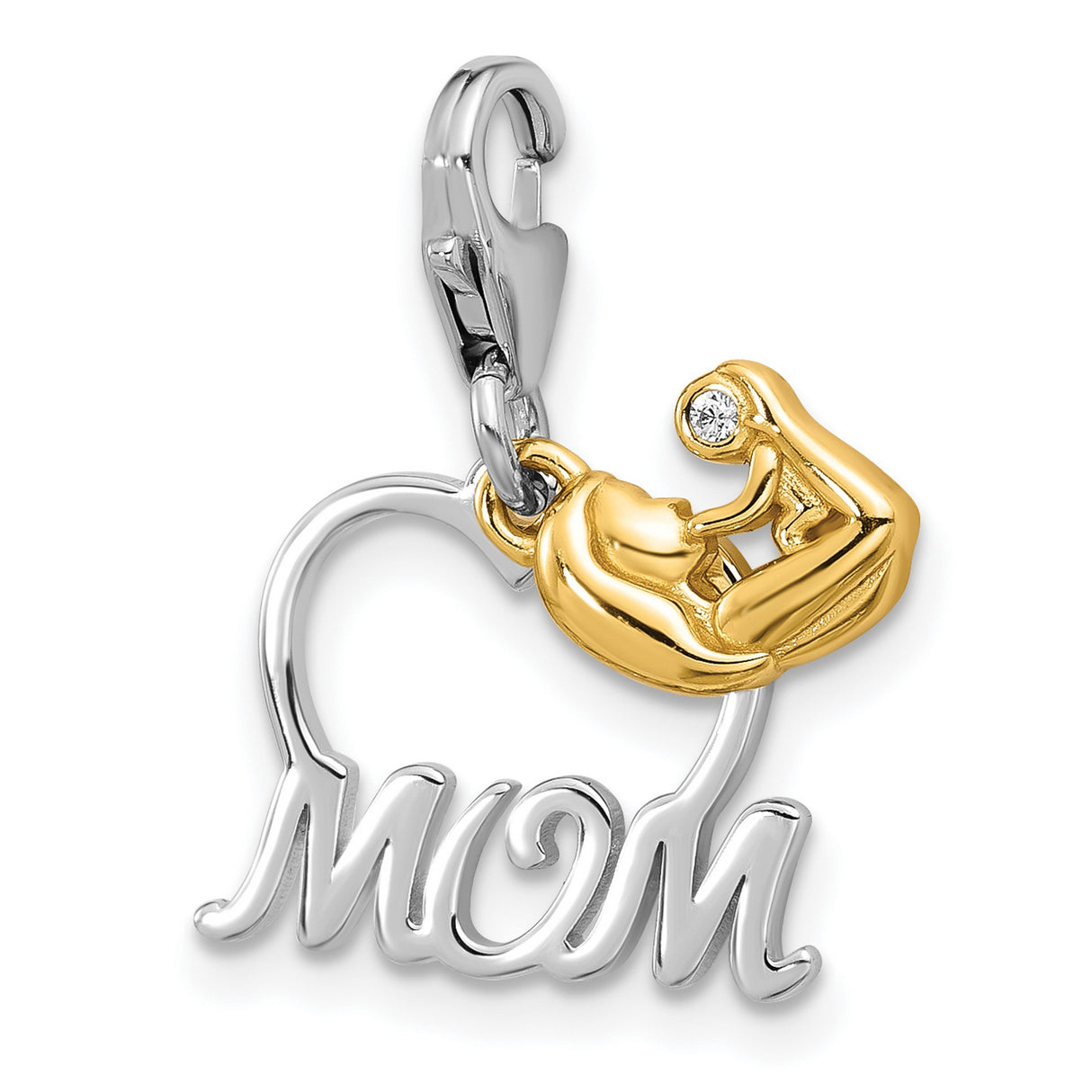 Sterling Silver Pendant with Cubic Zirconia, Mom and Baby Heart Design, Sentimental Jewelry for Women