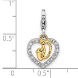 Sterling Silver Heart Pendant with Gold-Plated Baby Footprints and Cubic Zirconia Accent