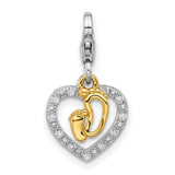 Sterling Silver Heart Pendant with Gold-Plated Baby Footprints and Cubic Zirconia Accent