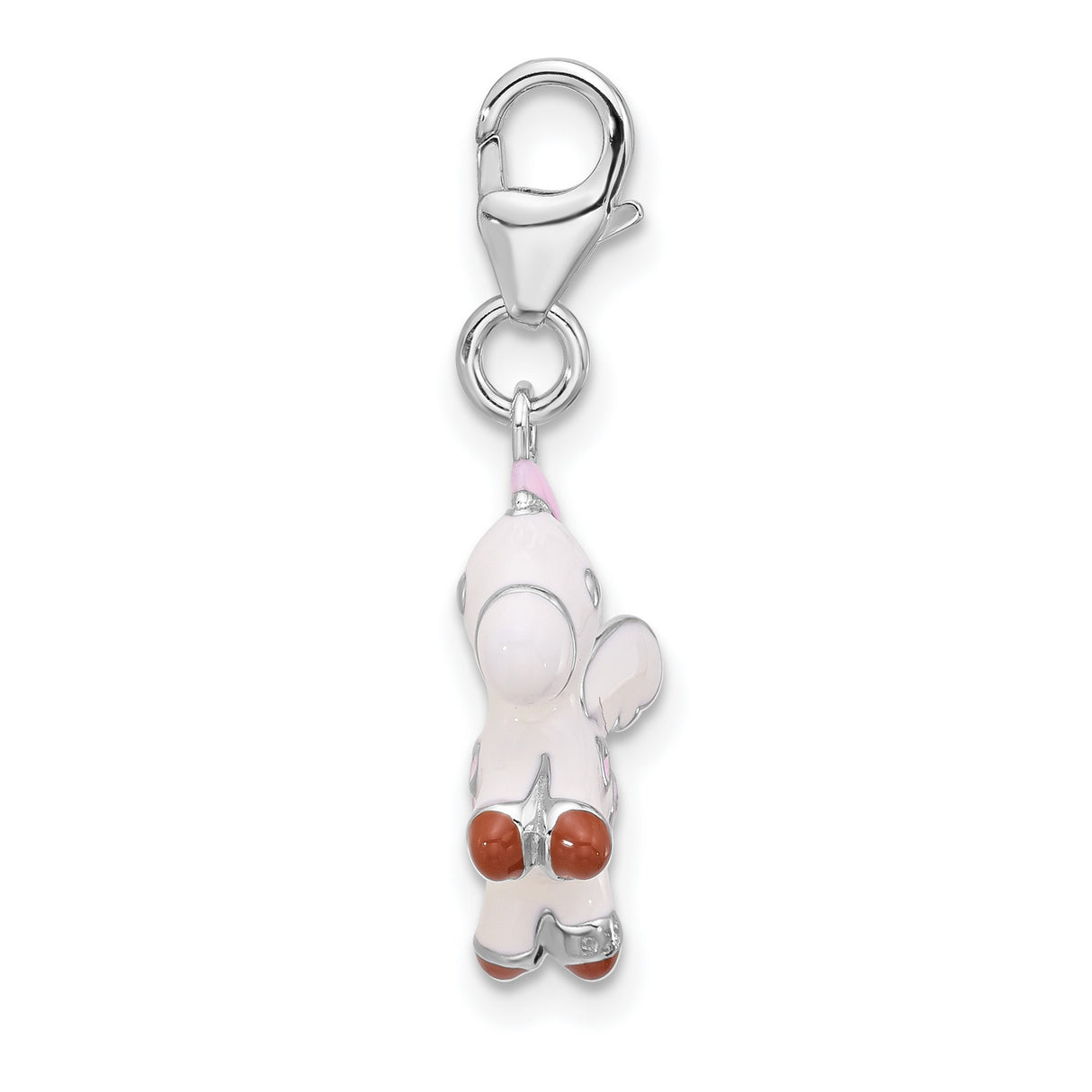 Sterling Silver Unicorn Charm with Pink Mane and Wings, Fantasy Pegasus Pendant