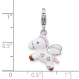 Sterling Silver Unicorn Charm with Pink Mane and Wings, Fantasy Pegasus Pendant