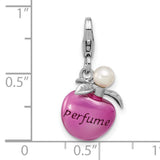 Sterling Silver Perfume Bottle Charm Pendant with Pearl Accent, Feminine 3D Design
