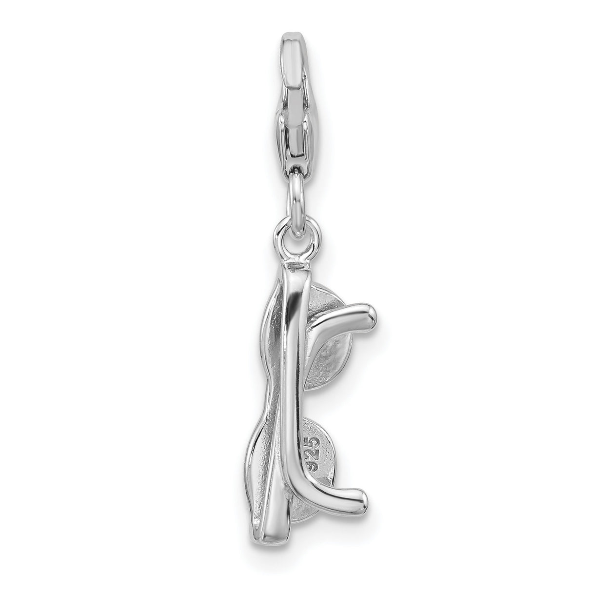 Sterling Silver Sunglasses Charm Pendant with Black Enamel and Cubic Zirconia Accents