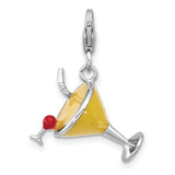 Sterling Silver Martini Glass Charm with Orange Cubic Zirconia and Red Enamel Garnish