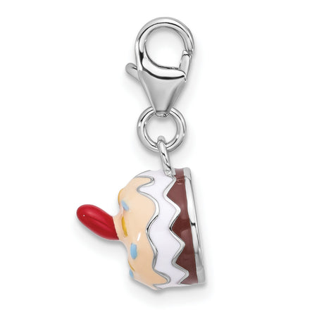 Sterling Silver Donut Charm with Enamel Icing, Colorful Sprinkles, 3D Dessert Design