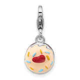Sterling Silver Donut Charm with Enamel Icing, Colorful Sprinkles, 3D Dessert Design