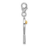 Sterling Silver Tennis Racquet Charm with Cubic Zirconia and Yellow Accent Ball