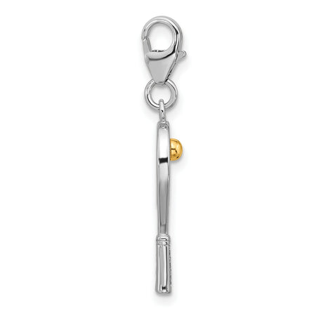 Sterling Silver Tennis Racquet Charm with Cubic Zirconia and Yellow Accent Ball