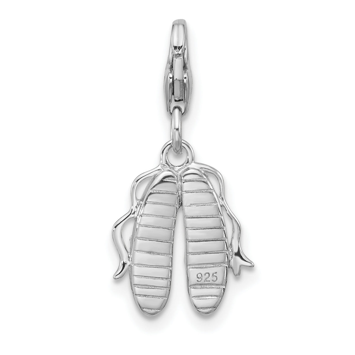 Sterling Silver Ballet Slippers Charm with Pink Enamel and Ribbon Laces