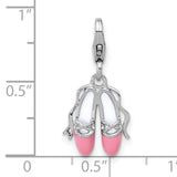 Sterling Silver Ballet Slippers Charm with Pink Enamel and Ribbon Laces