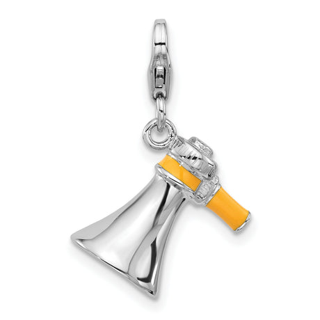 Sterling Silver Megaphone Charm Pendant with Yellow Enamel Detail, Cheerleader Theme