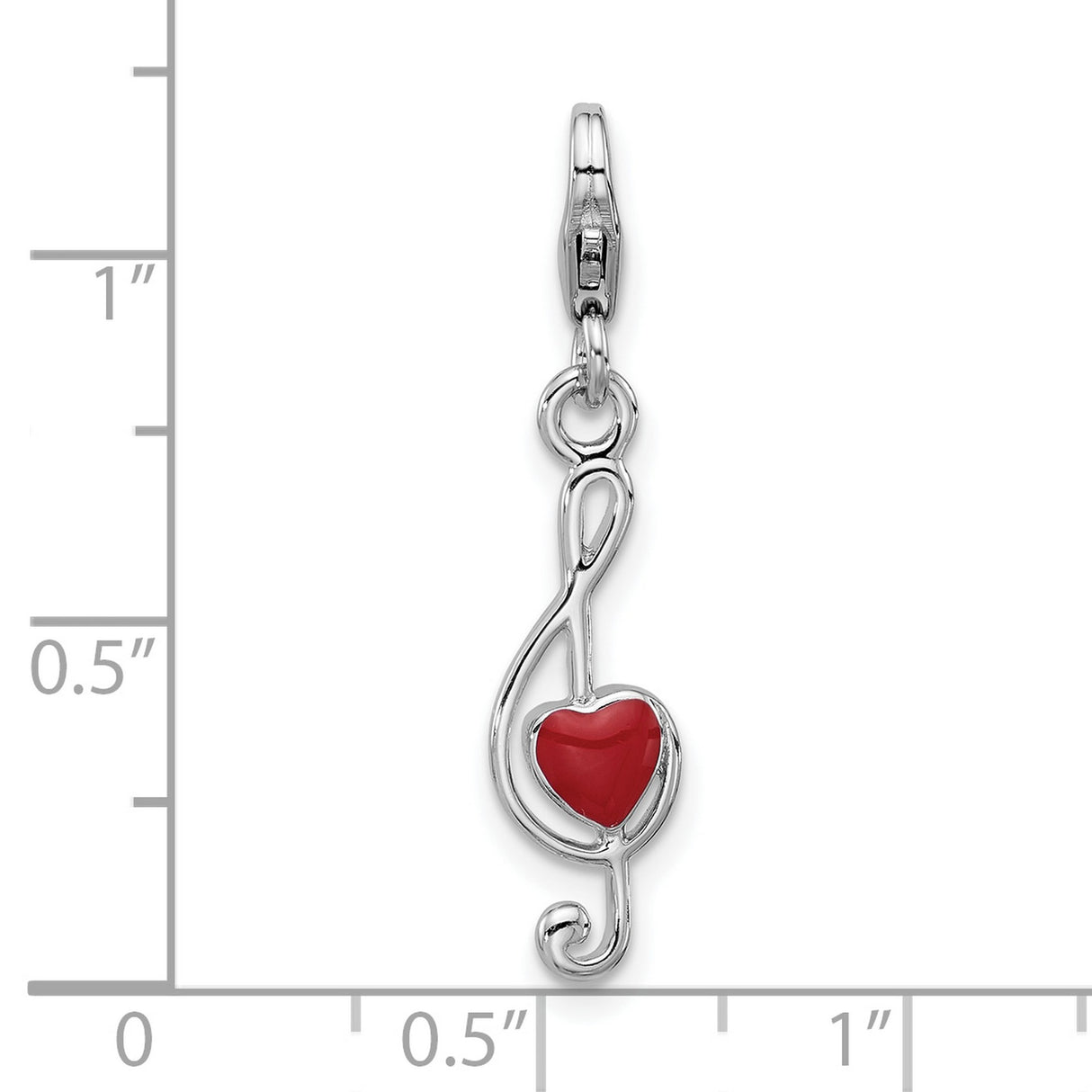 Sterling Silver Treble Clef Pendant with Red Heart Accent, Musical Charm for Women