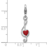Sterling Silver Treble Clef Pendant with Red Heart Accent, Musical Charm for Women