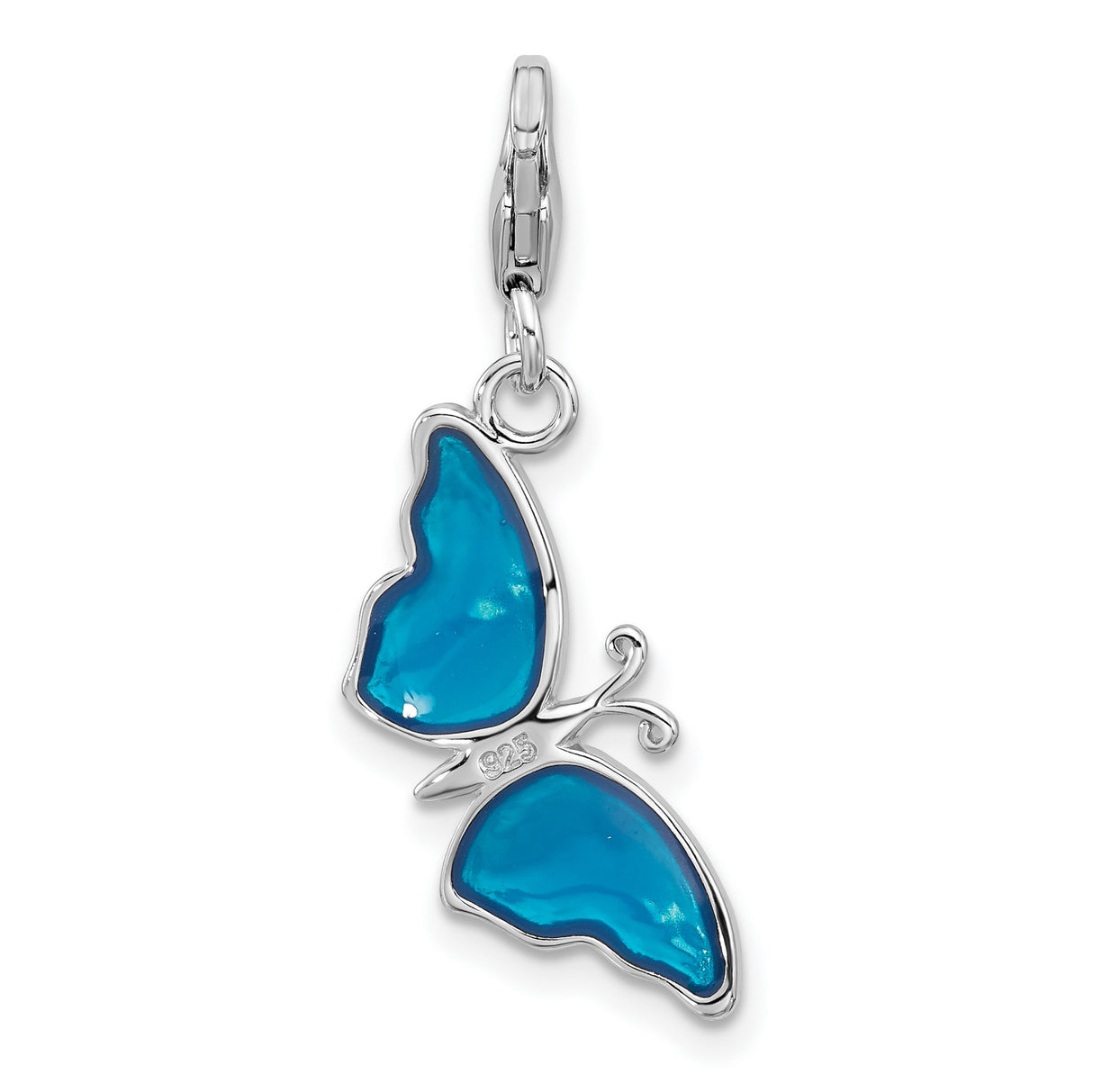 Sterling Silver Butterfly Charm Pendant with Blue Enamel, Inspirational Nature Design