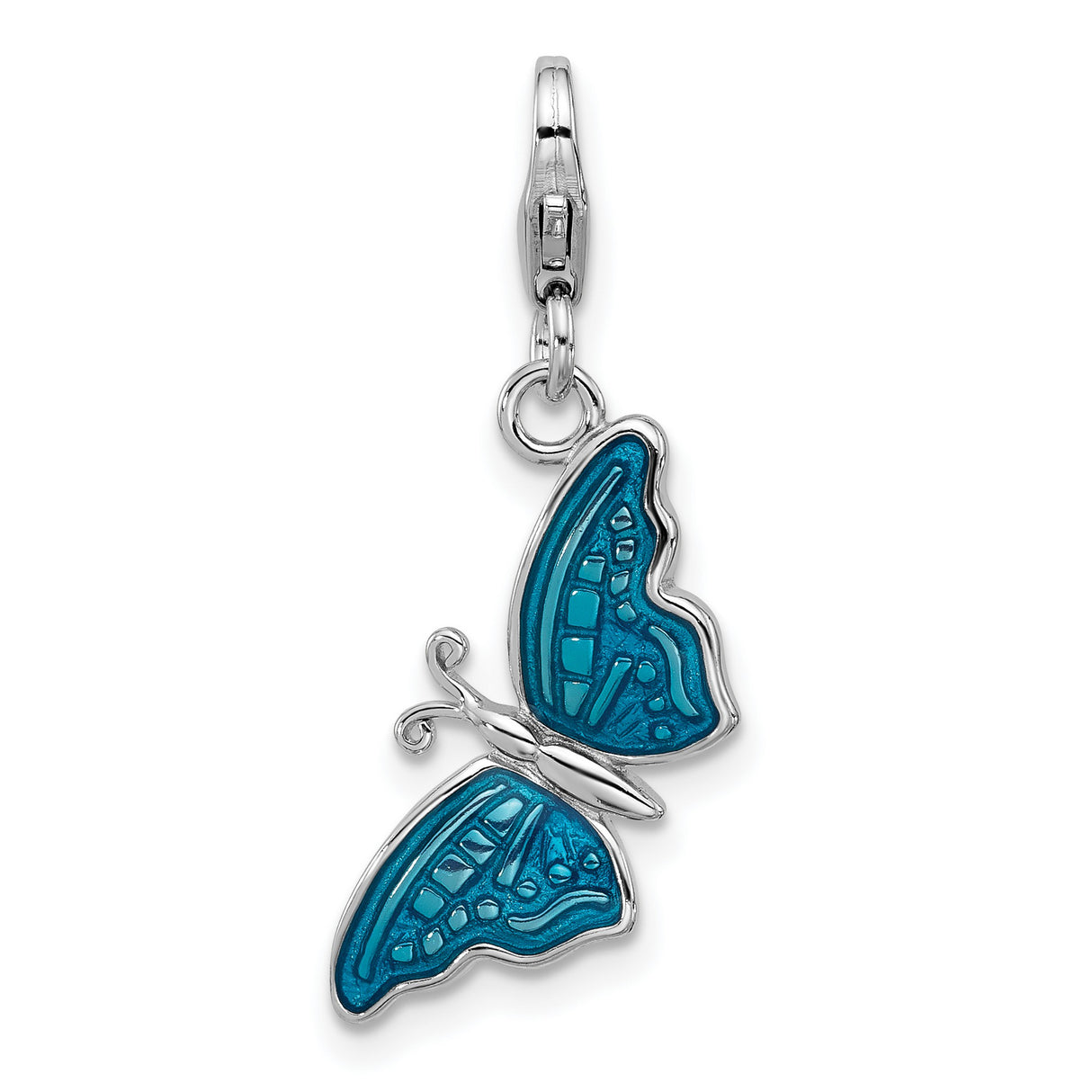 Sterling Silver Butterfly Charm Pendant with Blue Enamel, Inspirational Nature Design