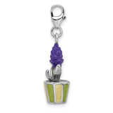 Sterling Silver Flower Charm Pendant with Lavender Enamel, Botanical Garden Theme