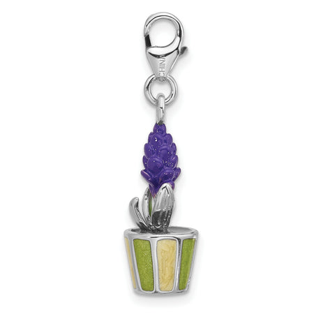 Sterling Silver Flower Charm Pendant with Lavender Enamel, Botanical Garden Theme