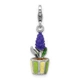 Sterling Silver Flower Charm Pendant with Lavender Enamel, Botanical Garden Theme