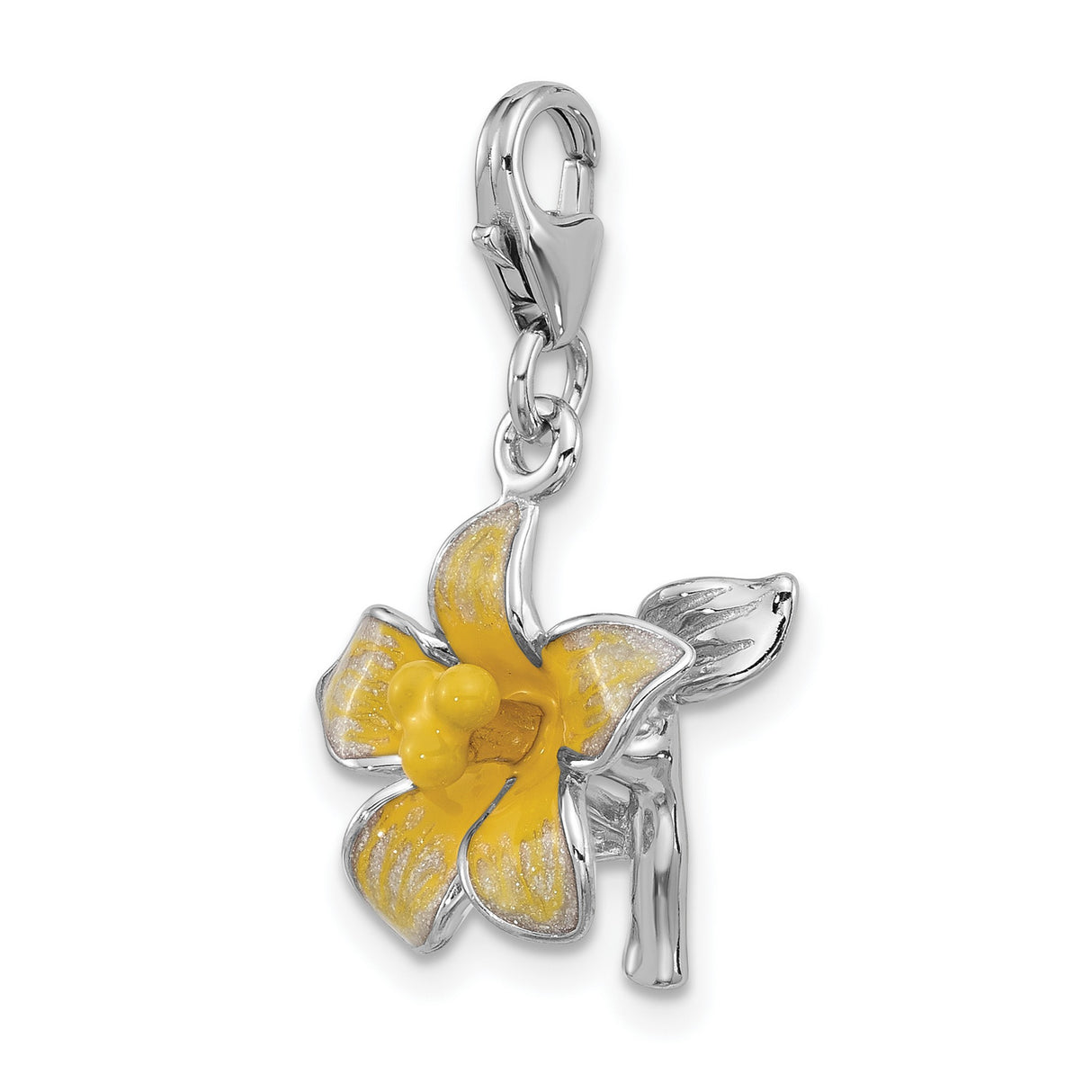 Sterling Silver Charm with Yellow Enamel Daffodil Flower, Nature-Inspired Floral Pendant