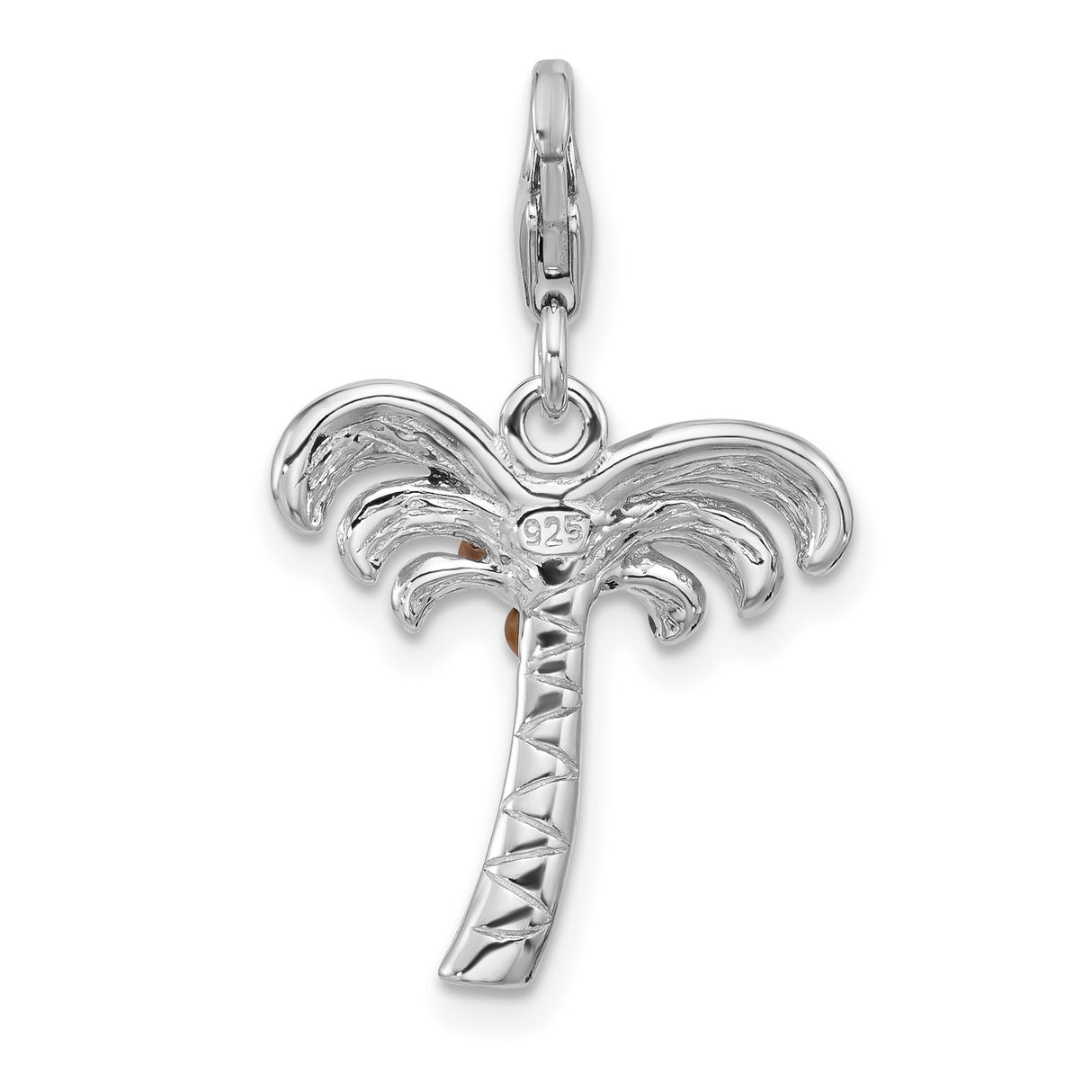 Sterling Silver Palm Tree Pendant with Green Enamel Leaves and Brown Bead Coconuts