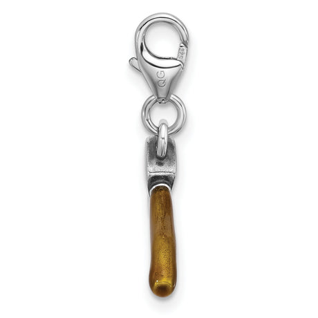 Sterling Silver Axe Pendant with Wood-Tone Enamel Handle, Outdoorsman Charm Design