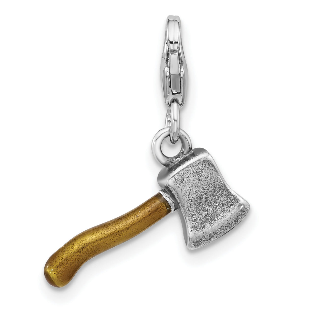 Sterling Silver Axe Pendant with Wood-Tone Enamel Handle, Outdoorsman Charm Design