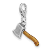 Sterling Silver Axe Pendant with Wood-Tone Enamel Handle, Outdoorsman Charm Design