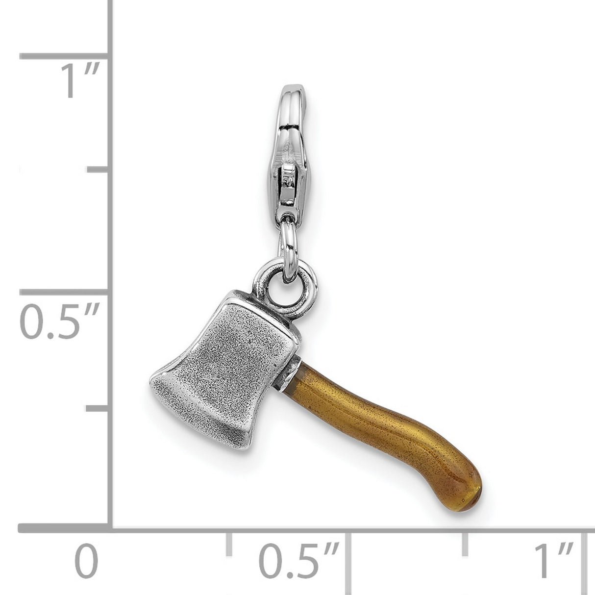 Sterling Silver Axe Pendant with Wood-Tone Enamel Handle, Outdoorsman Charm Design