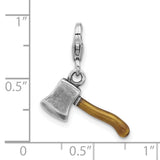 Sterling Silver Axe Pendant with Wood-Tone Enamel Handle, Outdoorsman Charm Design