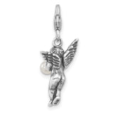 Antiqued 3-D Shell Pearl Angel Charm Pendant in Real 925 Sterling Silver