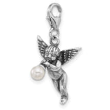 Antiqued 3-D Shell Pearl Angel Charm Pendant in Real 925 Sterling Silver